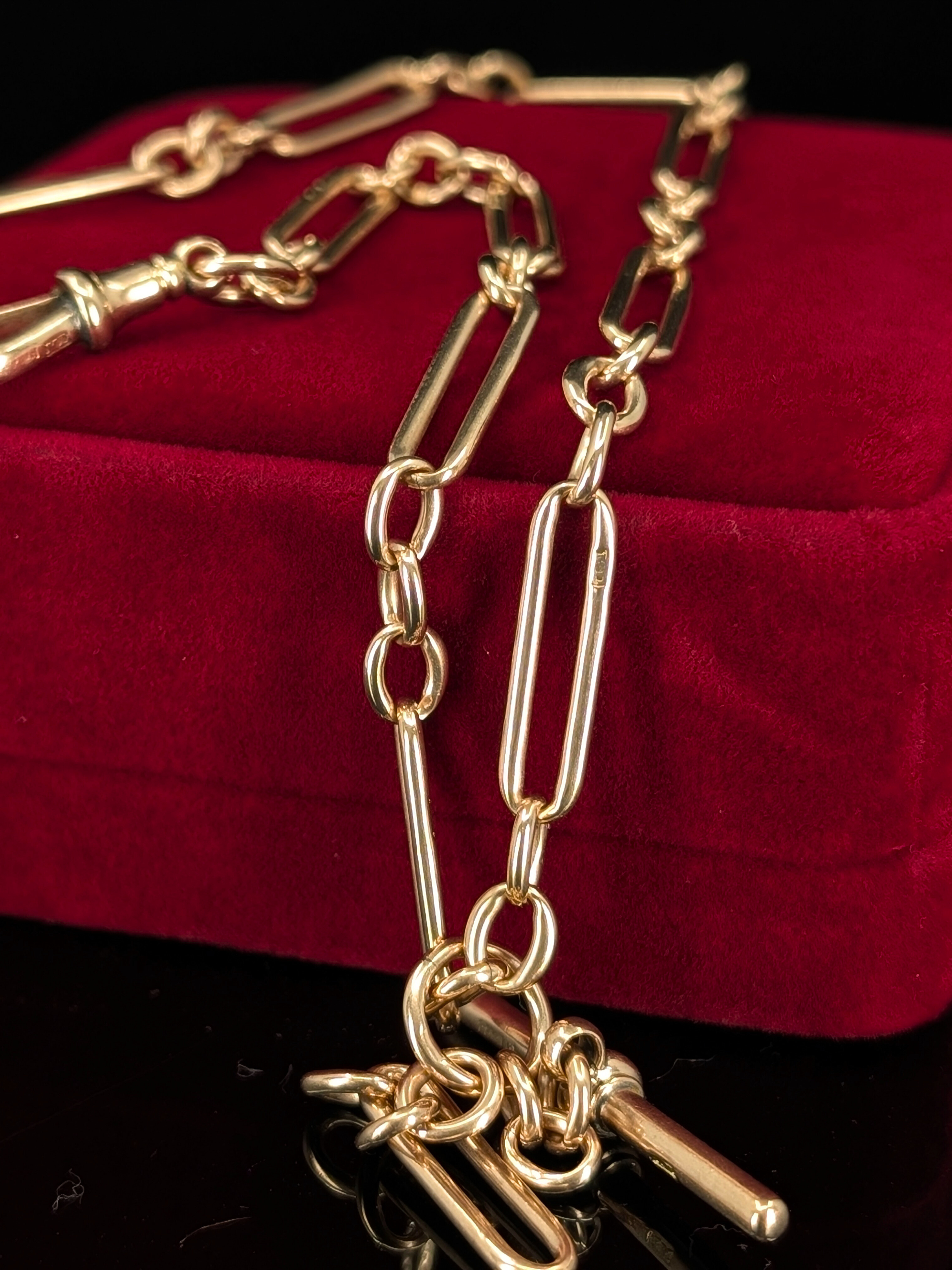Antique Trombone Watch Chain with T-Bar and Dog Clip