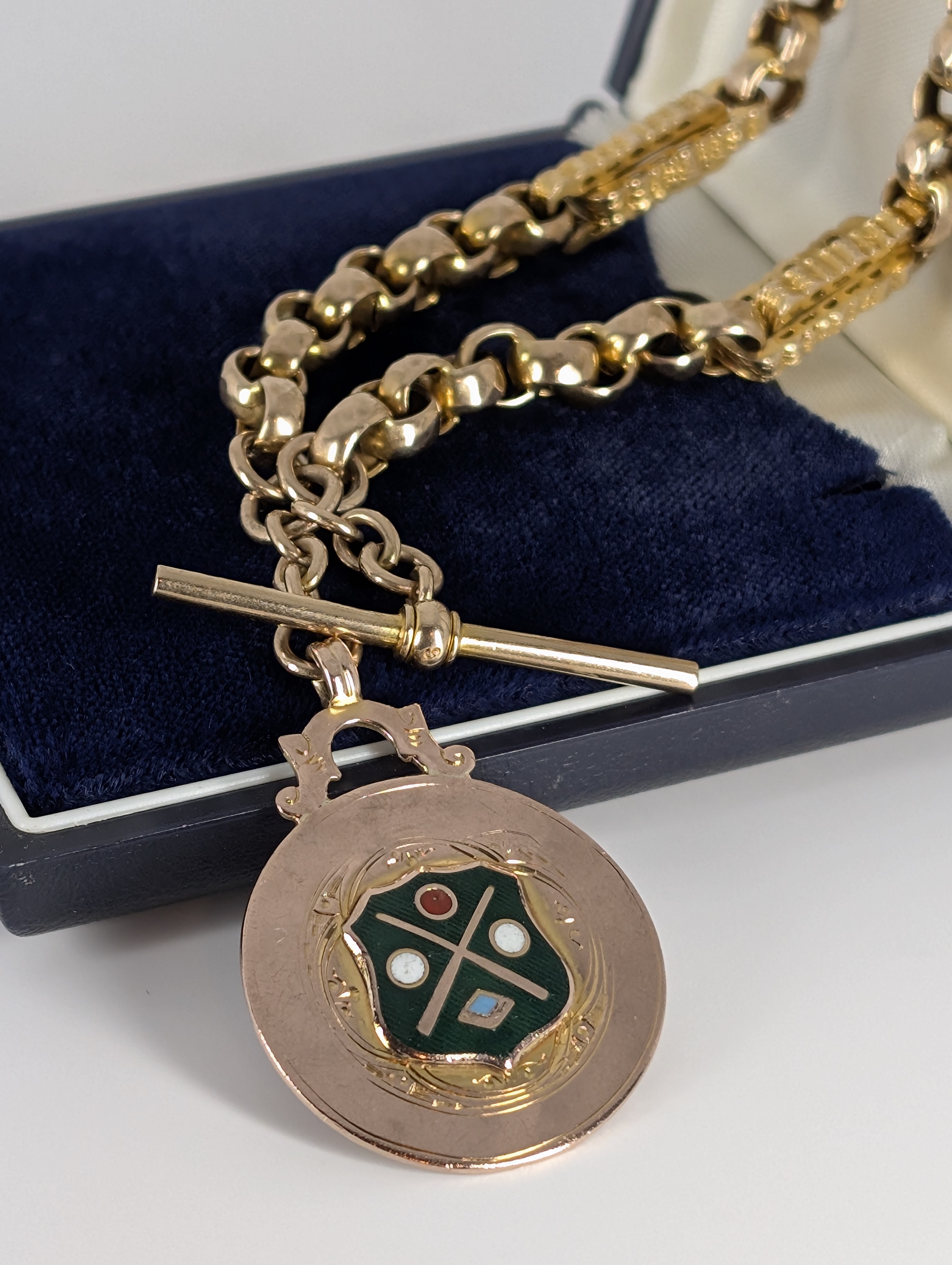Unique Antique Chunky Star Link Watch Chain with Watch Fob Pendant