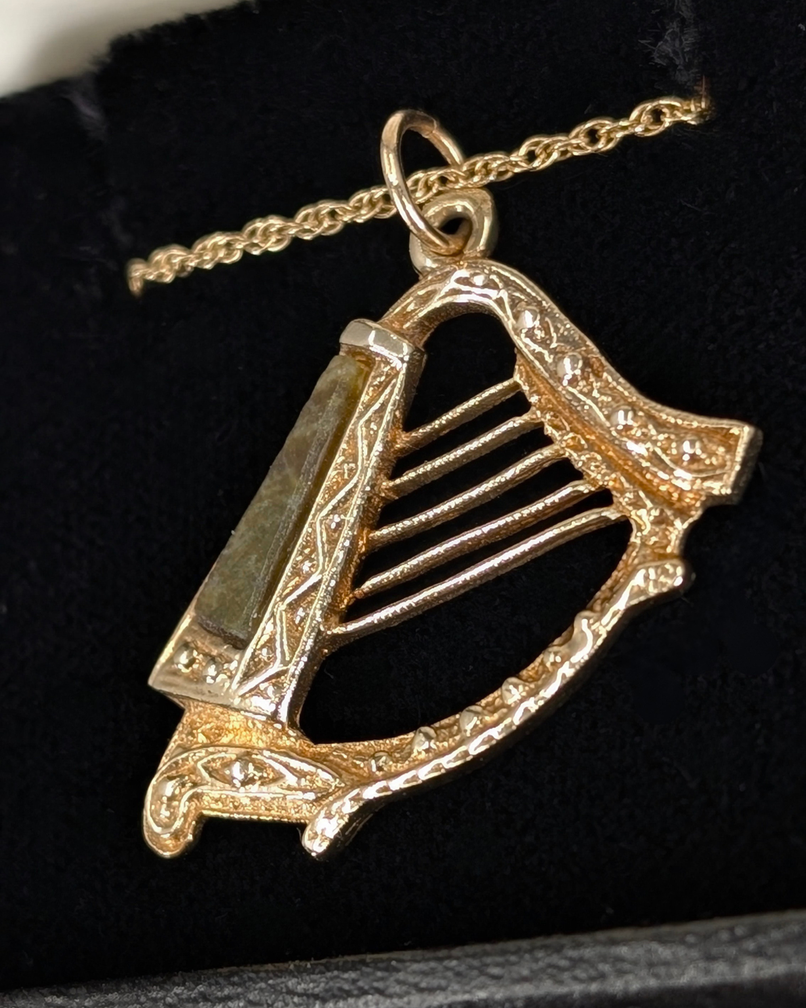 Antique Gold Harp Pendant Necklace