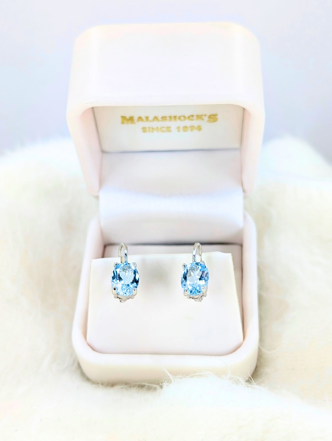 18k Blue Topaz Leverback Earrings