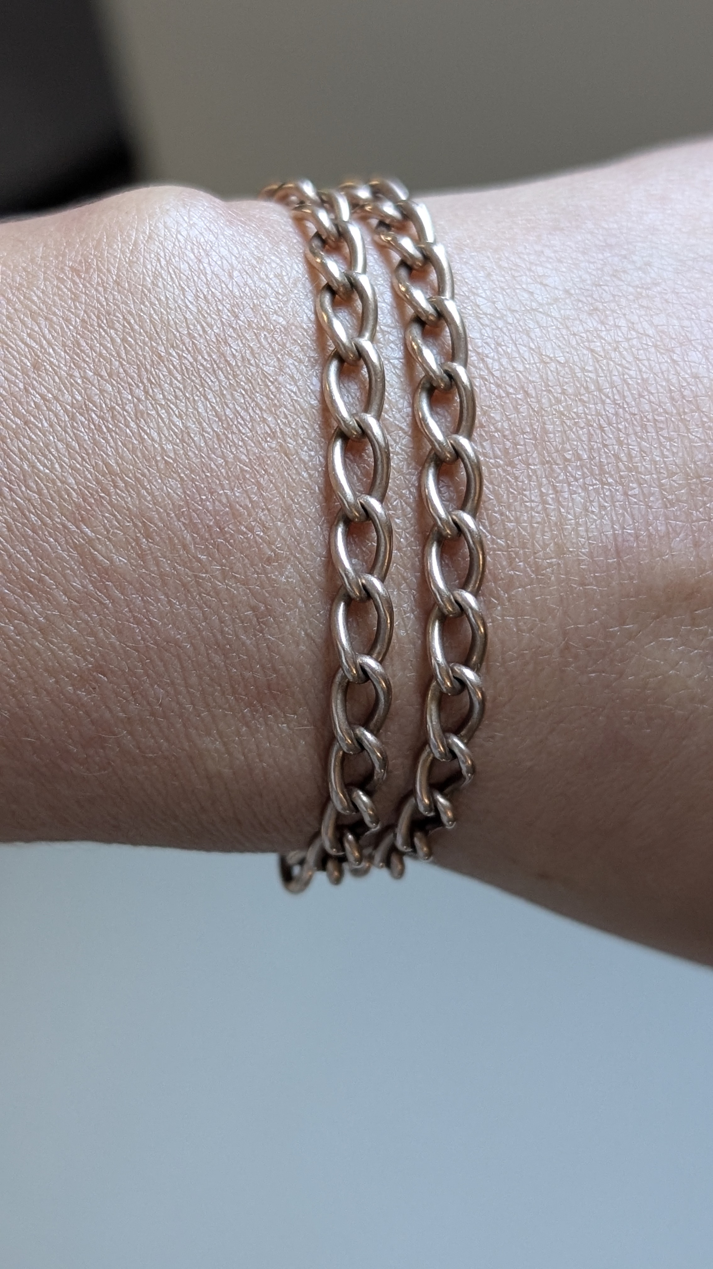 Custom 14k Albert Chain with Pearl & Spinel Bracelet Extender - T-Bar and 2 Dog Cilps