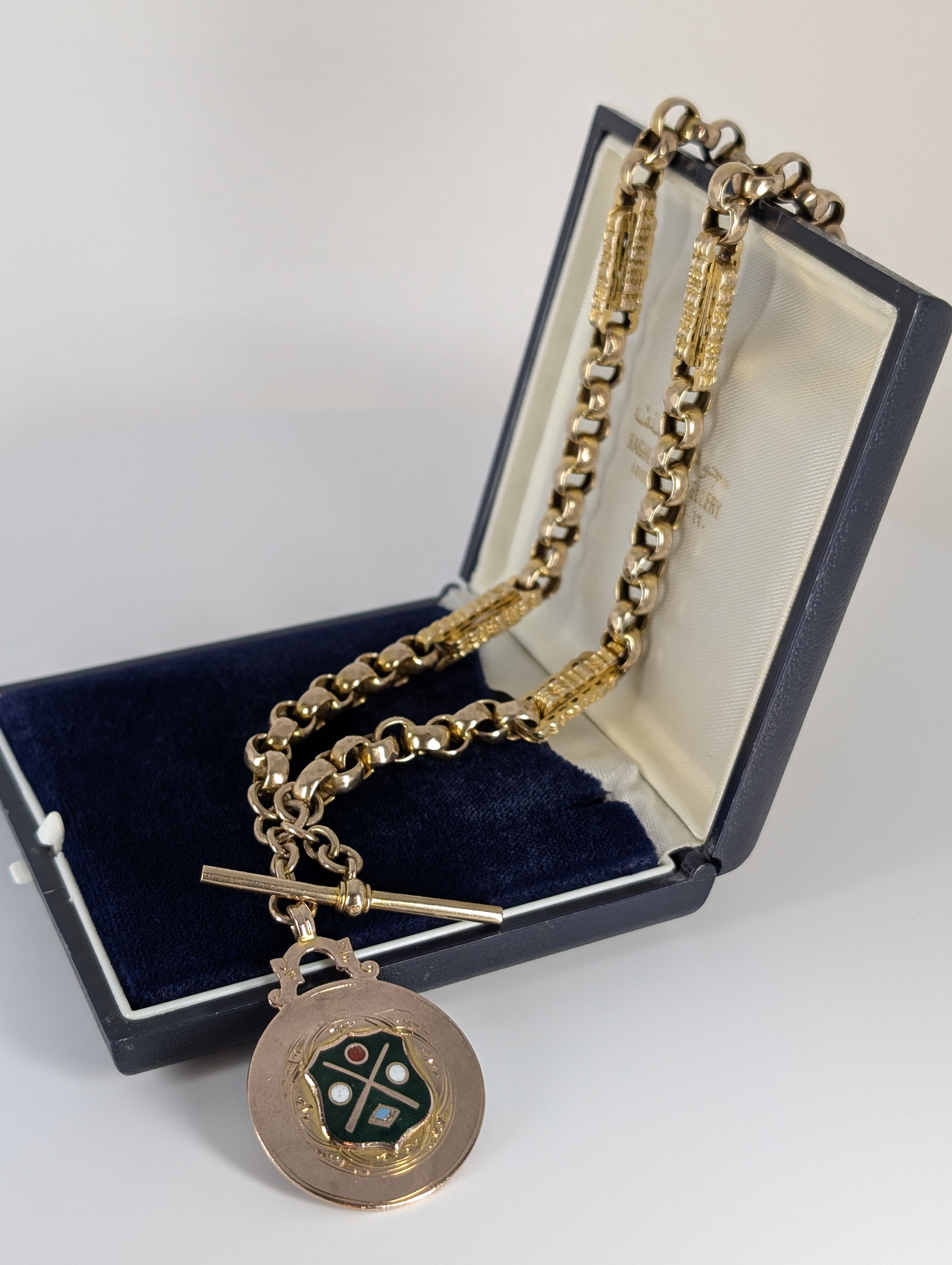 Unique Antique Chunky Star Link Watch Chain with Watch Fob Pendant