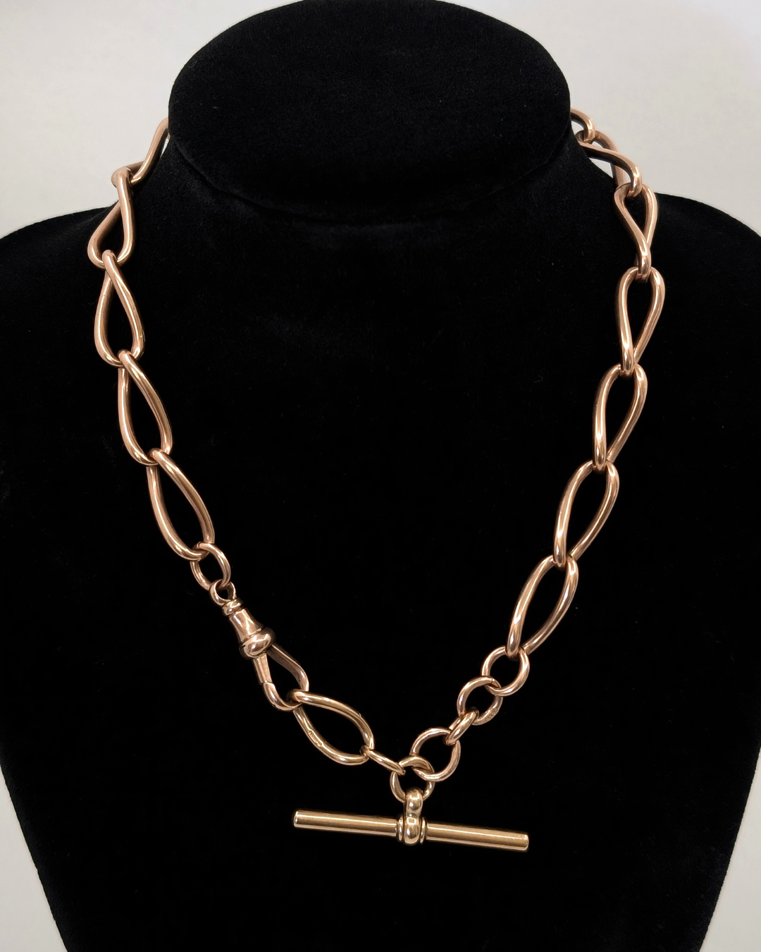 Antique Heavy Gold Double Albert Chain Necklace with T-Bar