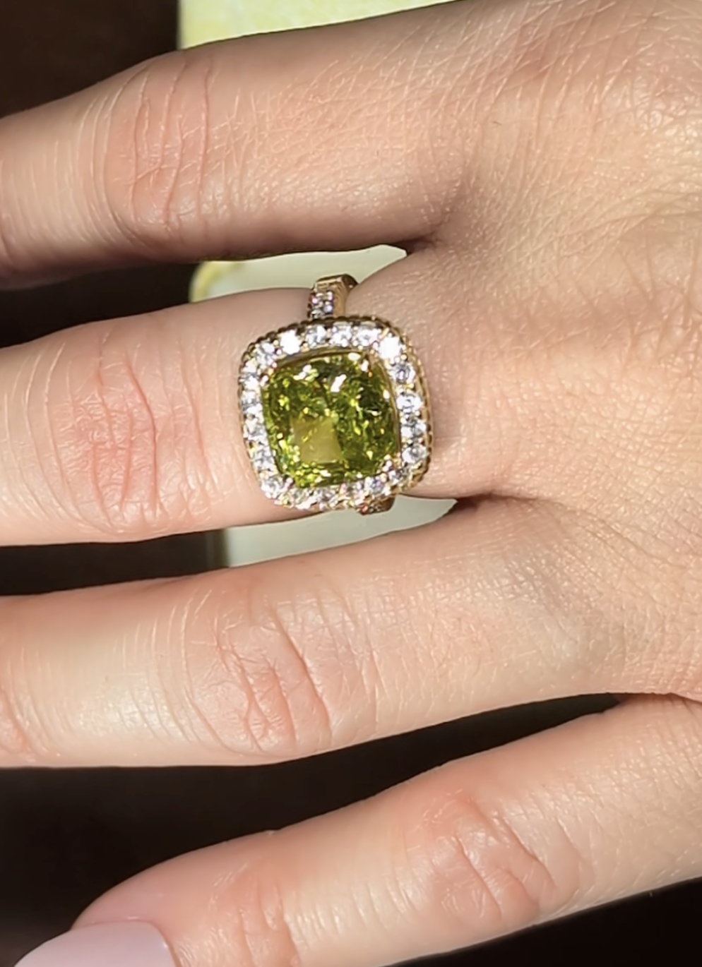 14k Cushion Cut Peridot Ring
