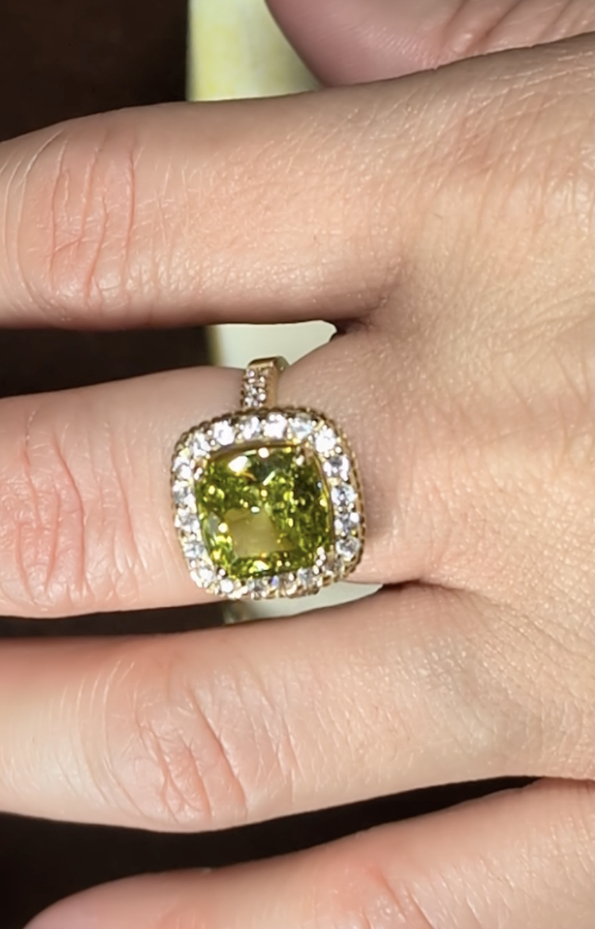 14k Cushion Cut Peridot Ring