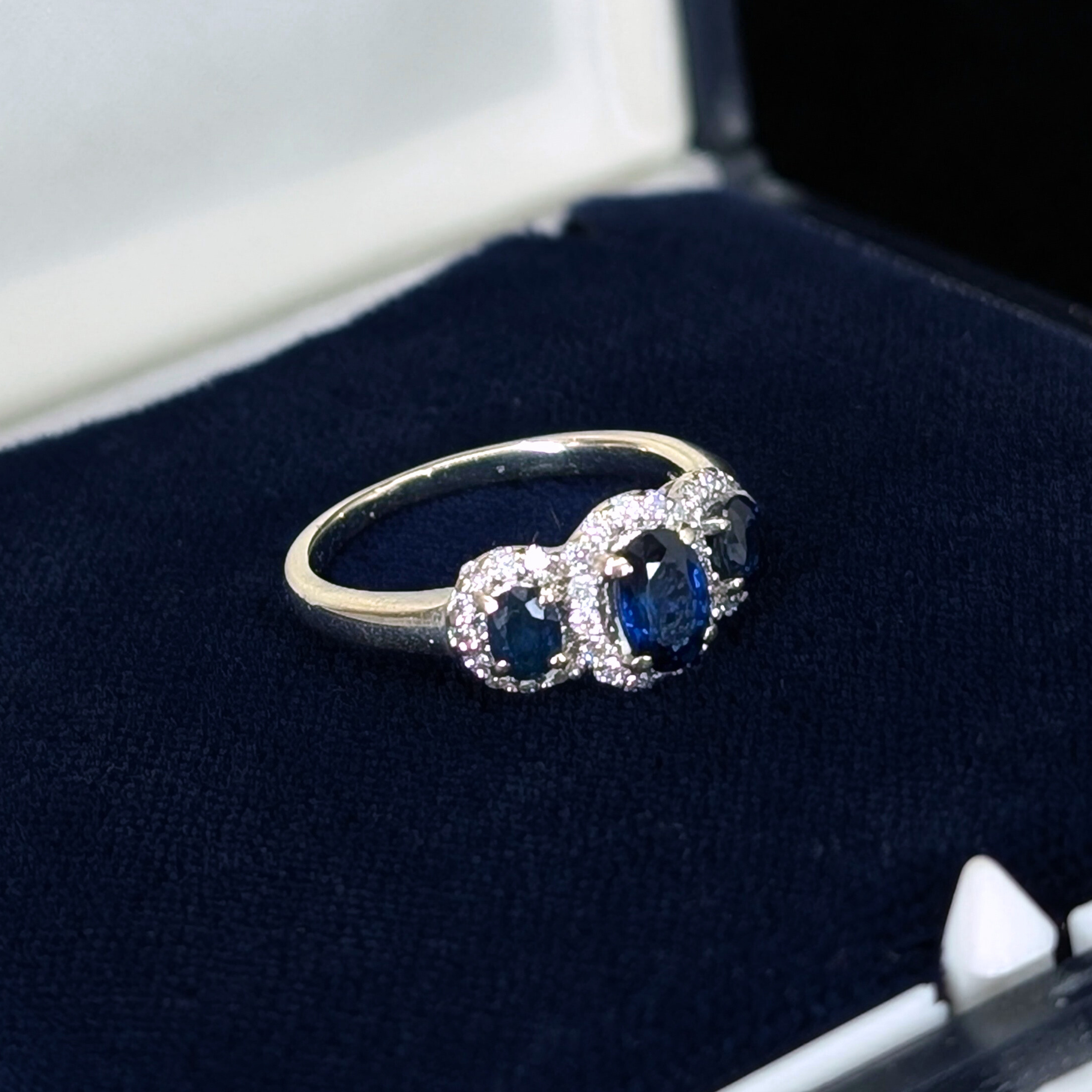 Natural Sapphire Trio & Diamond Ring