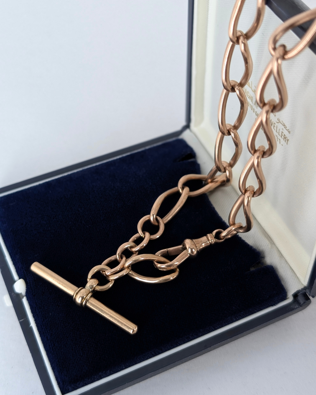 Antique Heavy Gold Double Albert Chain Necklace with T-Bar