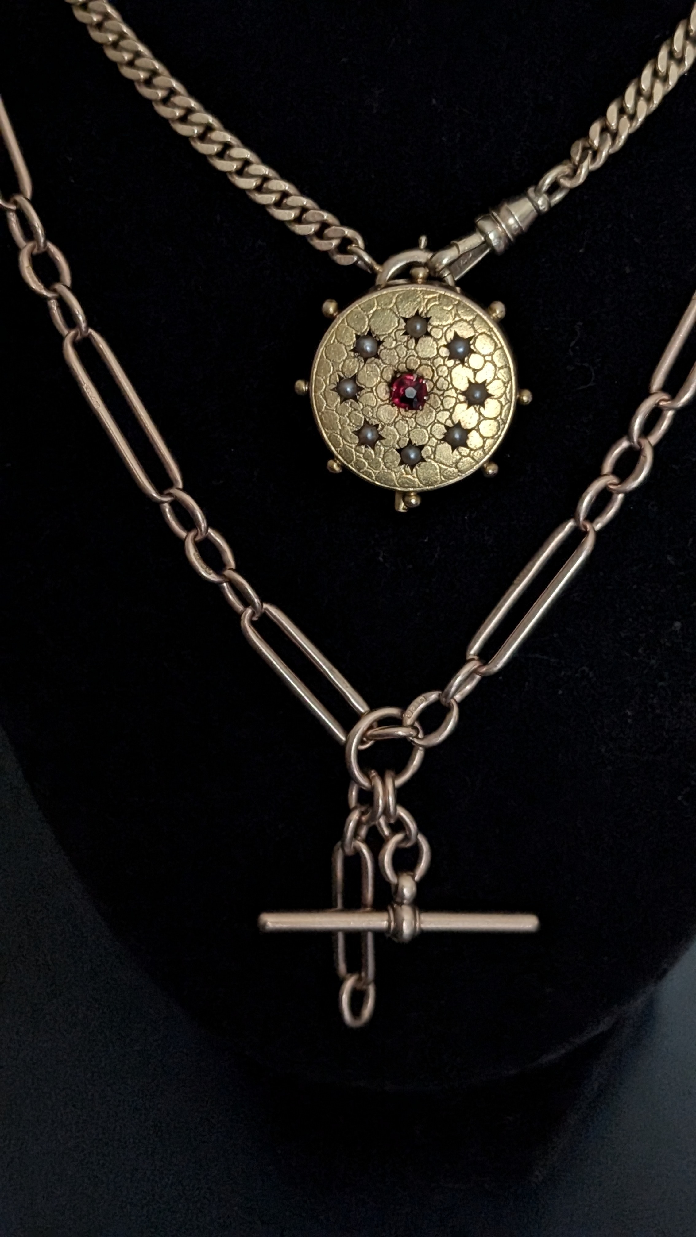 Antique 20k Tourmaline and Seed Pearl Brooch