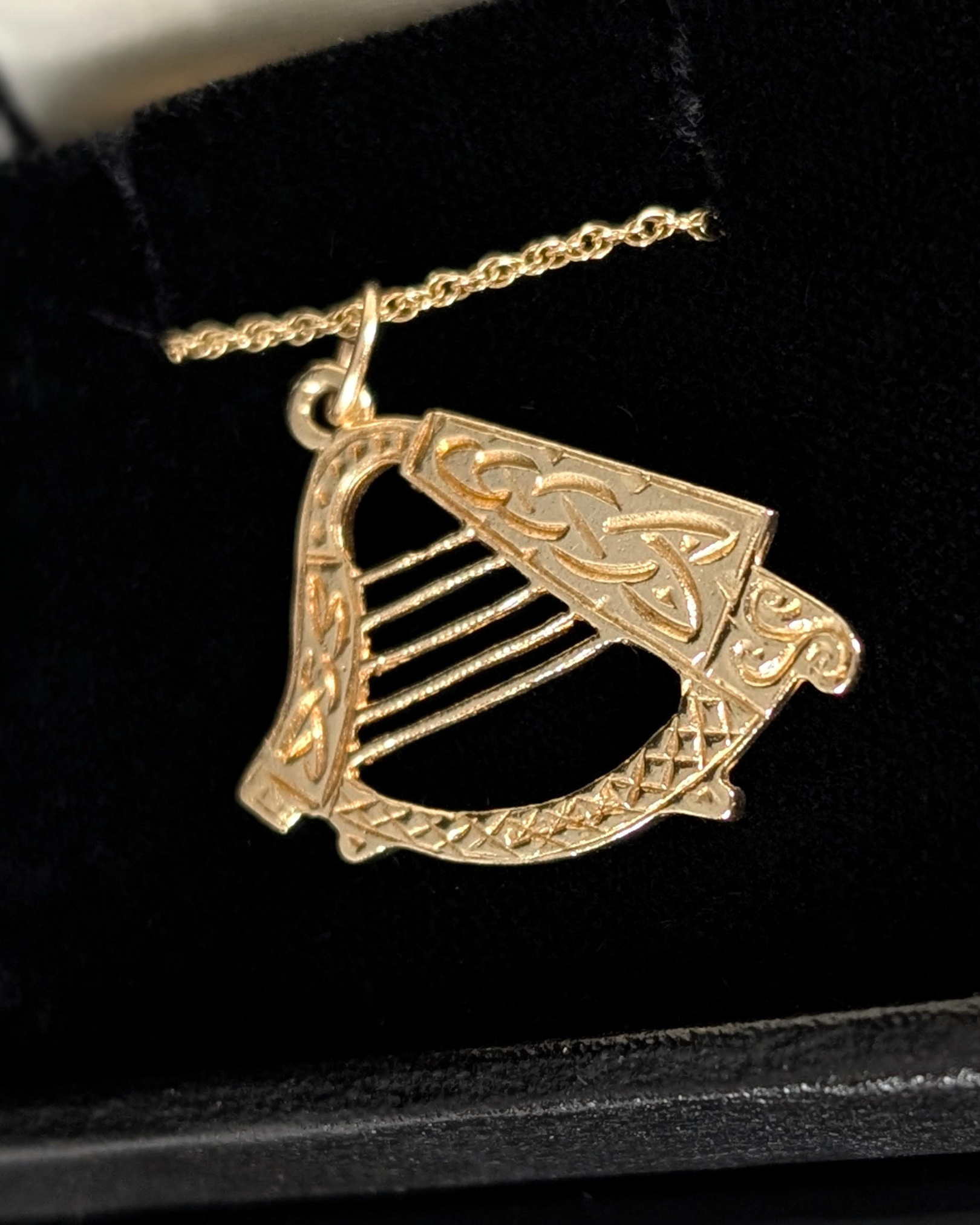 Antique Gold Harp Pendant Necklace