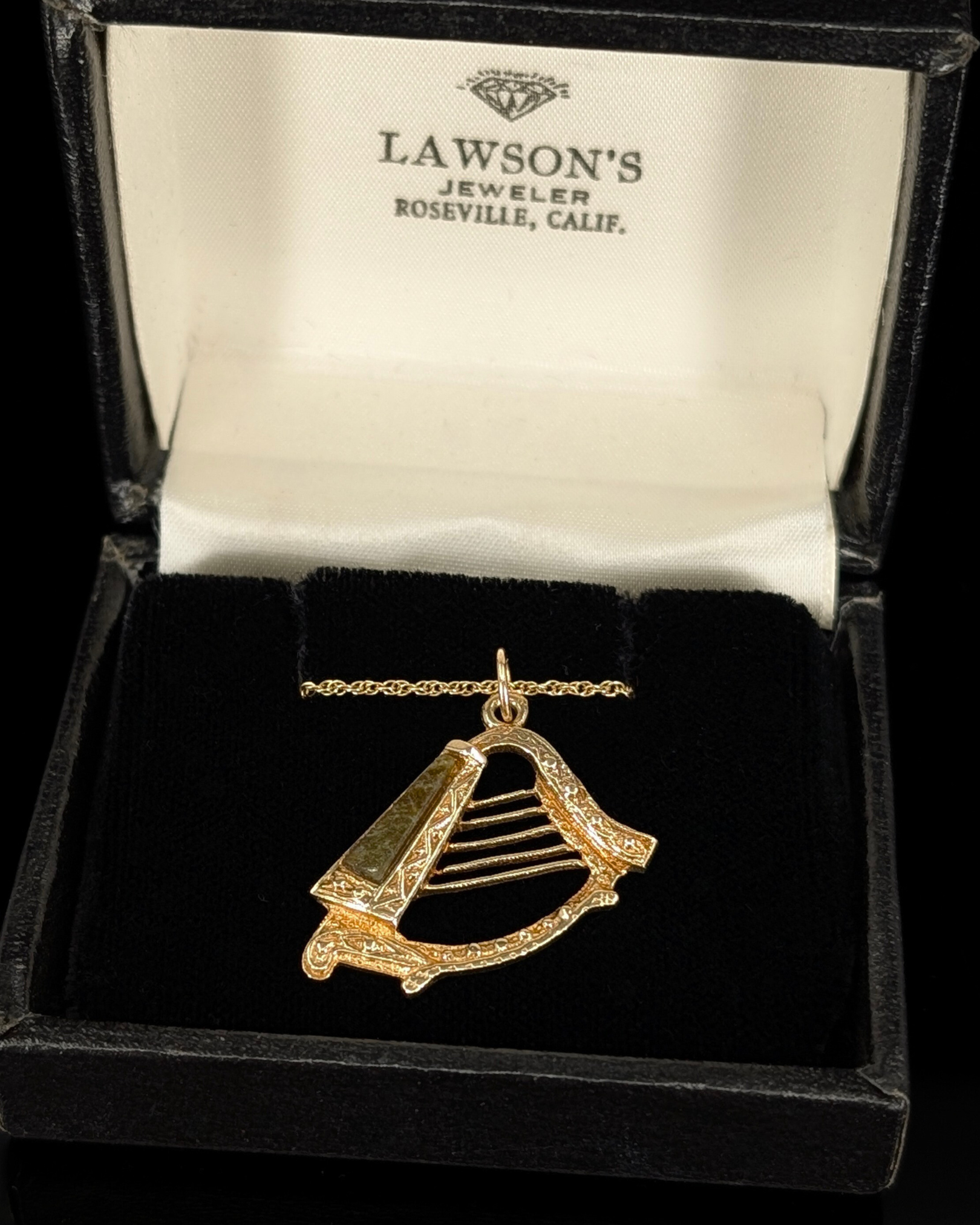 Antique Gold Harp Pendant Necklace