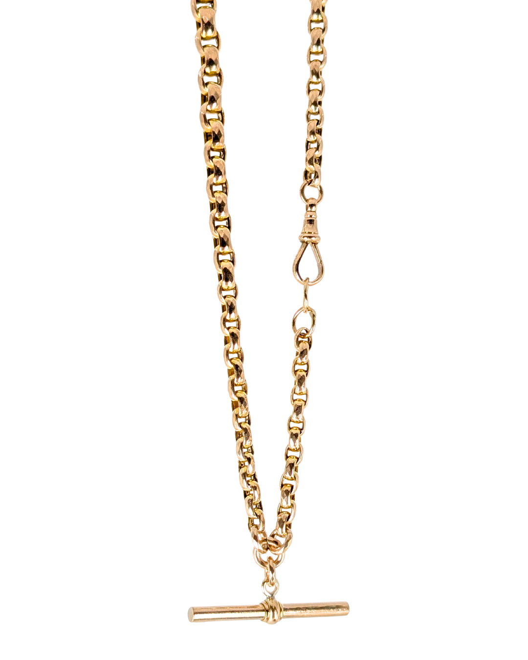 Antique Gold Faceted Belcher Link Albert Watch Chain with T-Bar