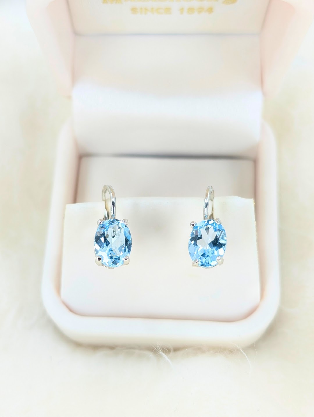18k Blue Topaz Leverback Earrings