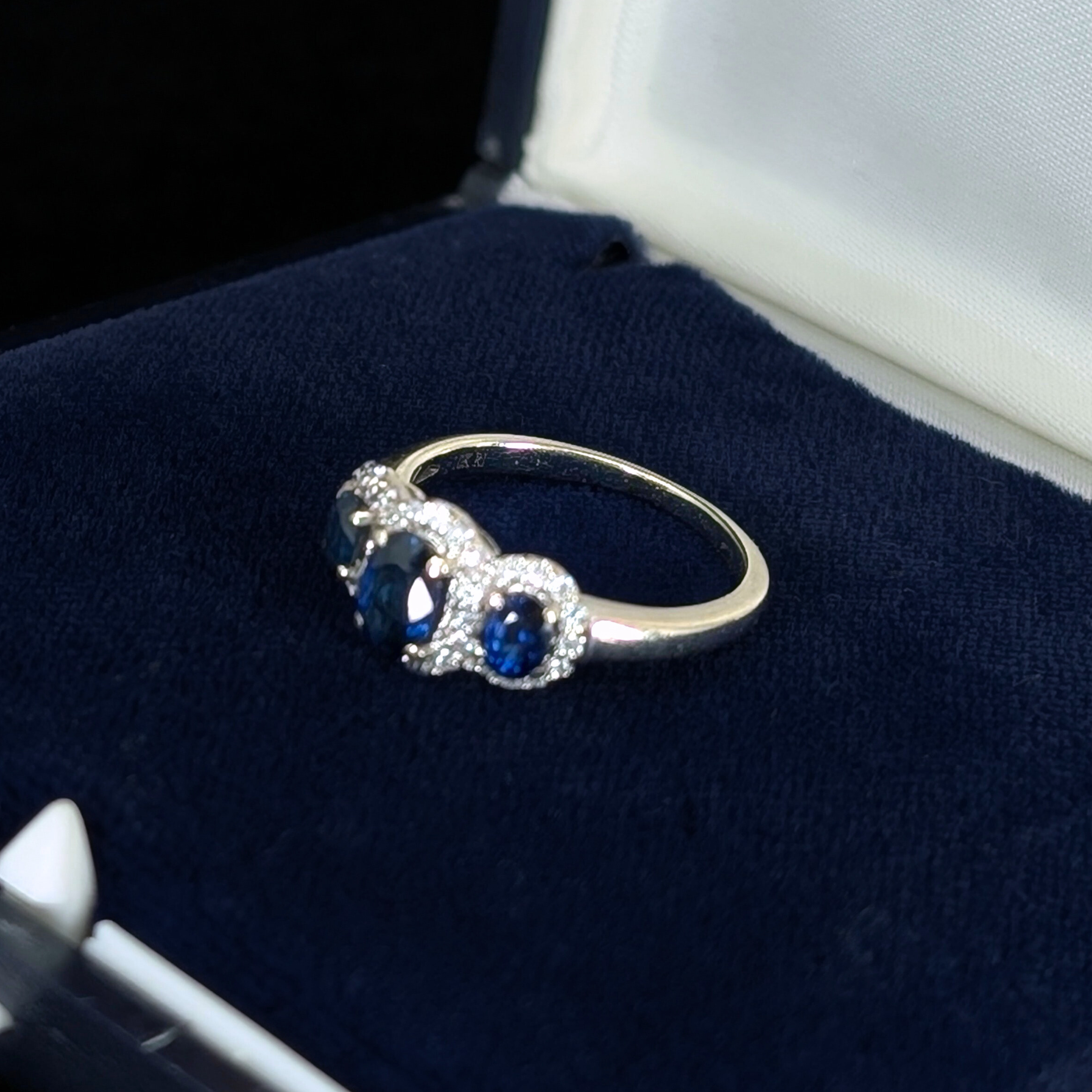 Natural Sapphire Trio & Diamond Ring