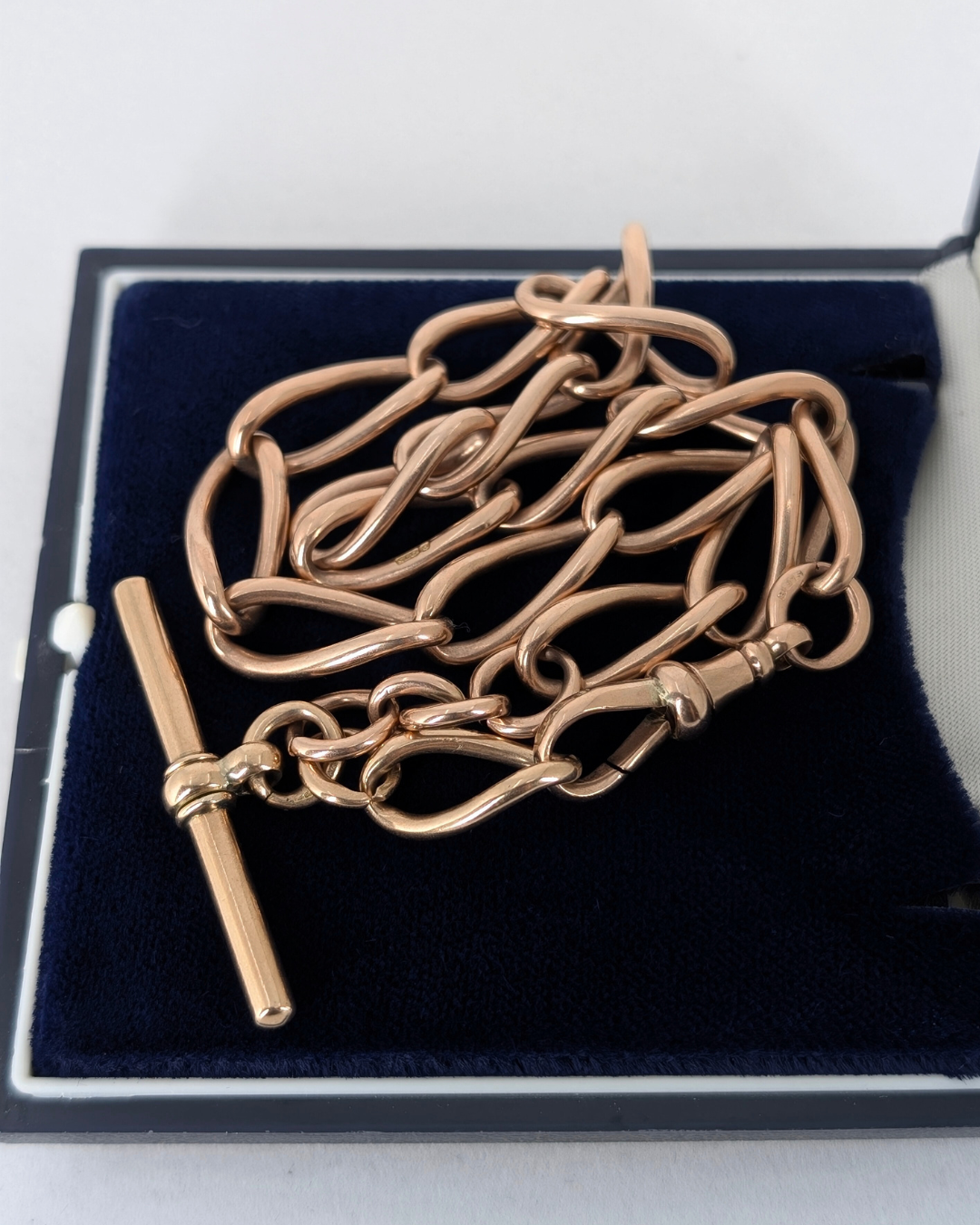 Antique Heavy Gold Double Albert Chain Necklace with T-Bar