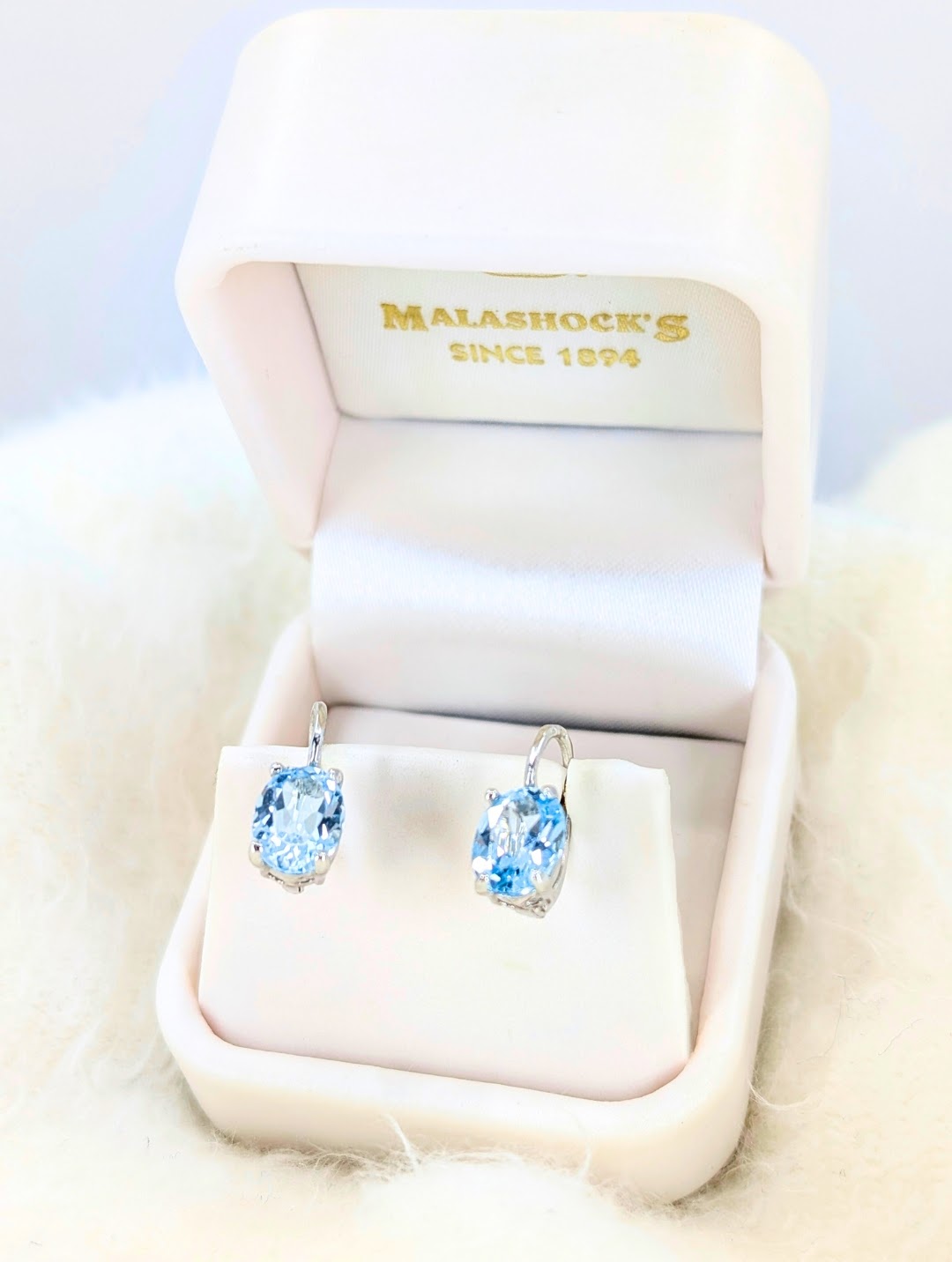 18k Blue Topaz Leverback Earrings
