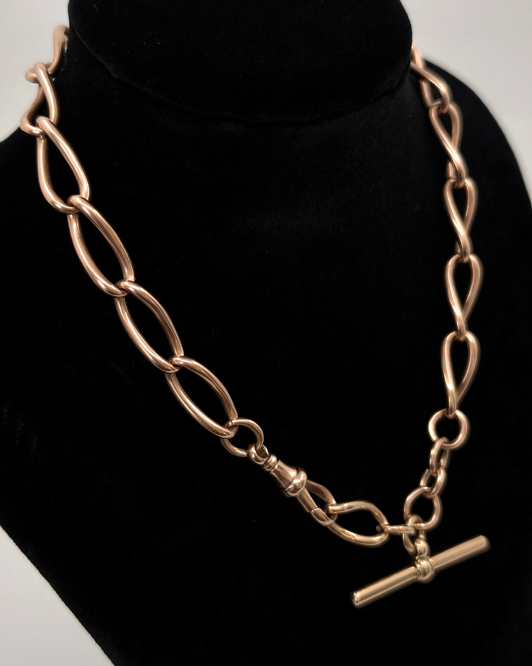 Antique Heavy Gold Double Albert Chain Necklace with T-Bar