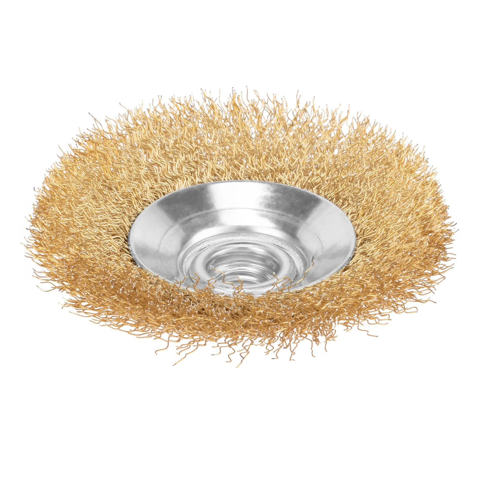 ESCOVA CIRCULAR ONDULADA, ACO CARBONO LATONADO, ROSCA M14, 100MM, 1PC//MTX