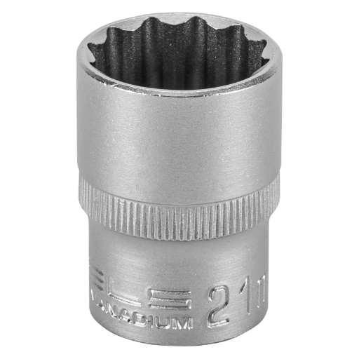 SOQUETE ESTRIADO ENCAIXE 1/2POL., CROMO VANADIO, COM CLIPS PLASTICO, 21MM, 1PC // STELS