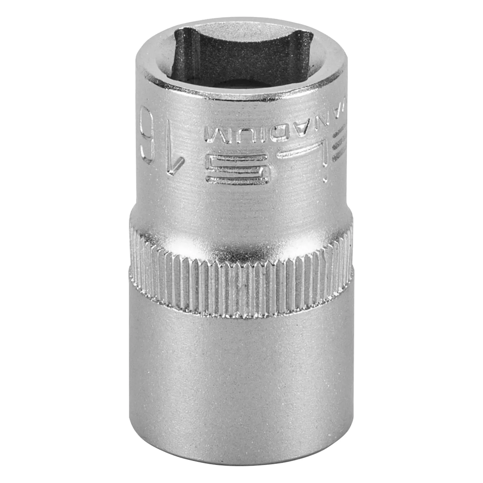 SOQUETE ESTRIADO ENCAIXE 1/2POL., CROMO VANADIO, COM CLIPS PLASTICO, 16MM, 1PC // STELS