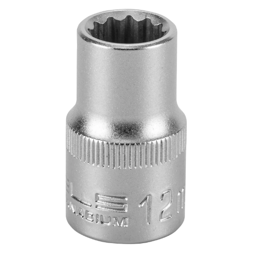 SOQUETE ESTRIADO ENCAIXE 1/2POL., CROMO VANADIO, COM CLIPS PLASTICO, 12MM, 1PC // STELS
