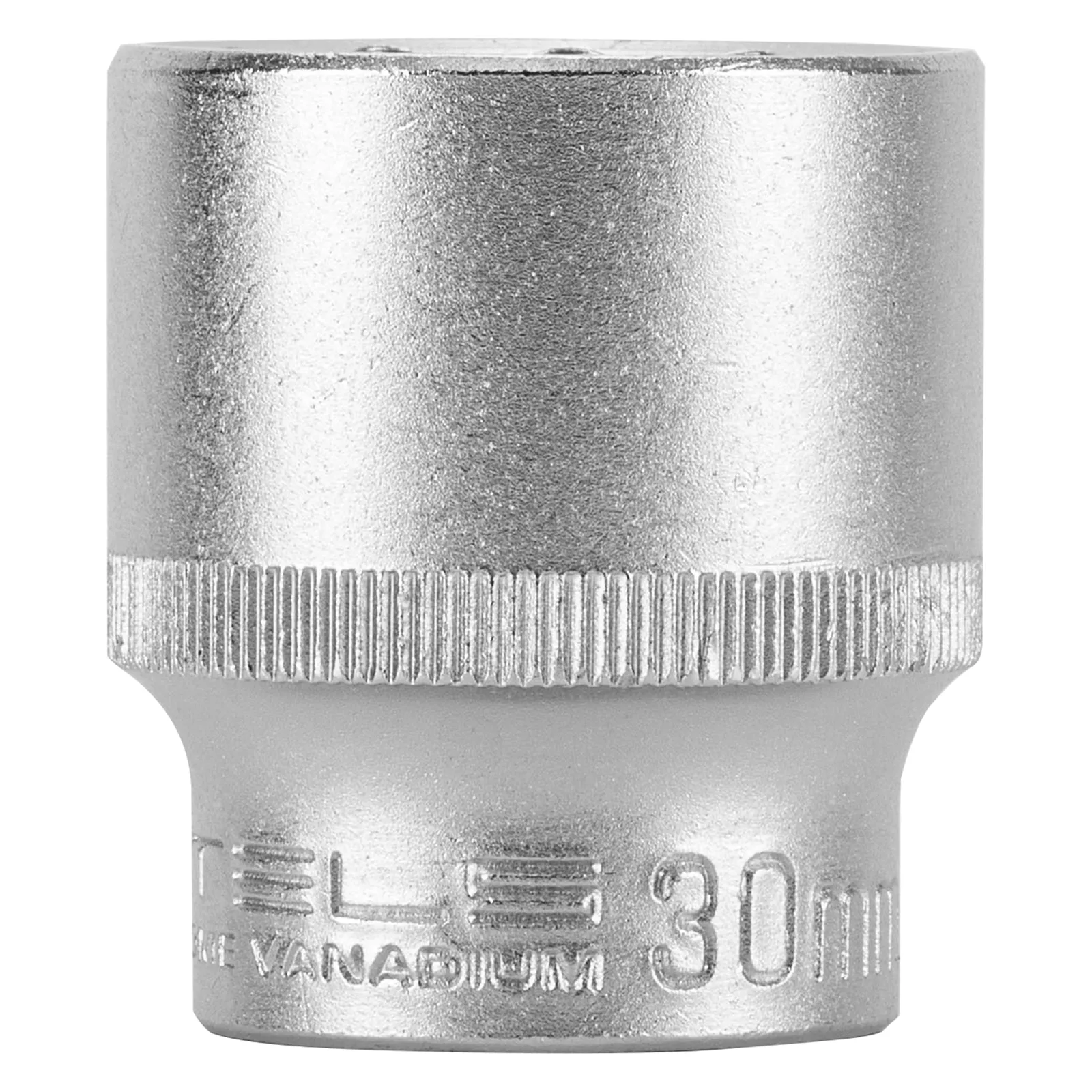 SOQUETE ESTRIADO ENCAIXE 1/2POL., CROMO VANADIO, COM CLIPS PLASTICO, 30MM, 1PC // STELS