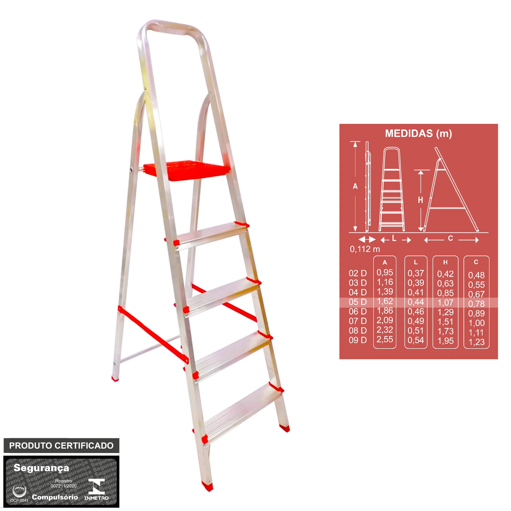 Escada Doméstica 5 Degraus em Alumínio BTF