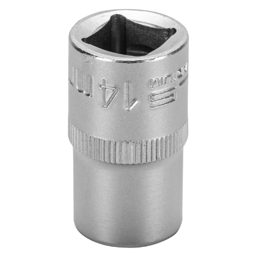 SOQUETE ESTRIADO ENCAIXE 1/2POL., CROMO VANADIO, COM CLIPS PLASTICO, 14MM, 1PC // STELS