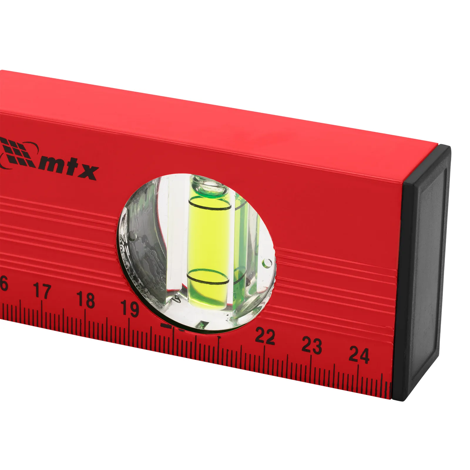 NIVEL DE ALUMINIO, COM REGUA, VERMELHO, 2 BOLHAS, 10POL., 250MM, 1PC // MTX