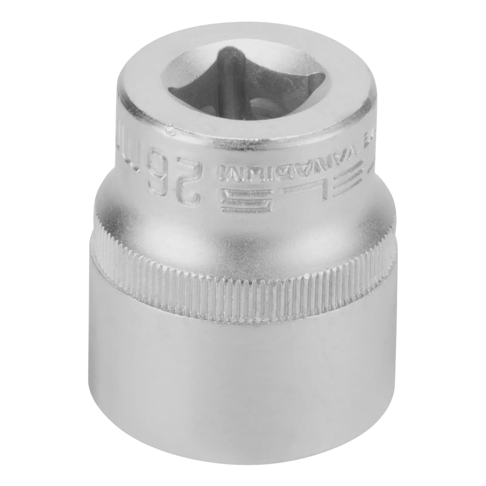 SOQUETE ESTRIADO ENCAIXE 1/2POL., CROMO VANADIO, COM CLIPS PLASTICO, 26MM, 1PC // STELS