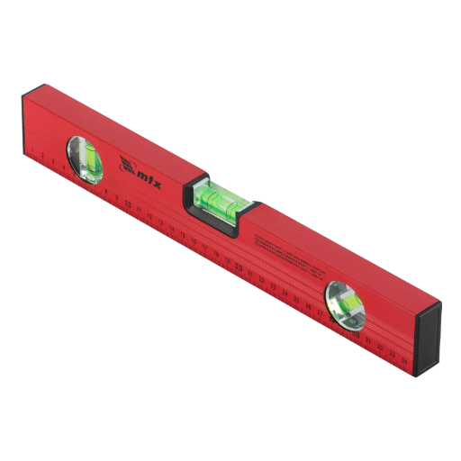 NIVEL DE ALUMINIO, COM REGUA, VERMELHO, 3 BOLHAS, 14POL., 350MM, 1PC // MTX
