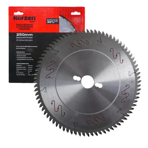 Disco Serra Circular Cromada para MDF 250mm 80d 2,8mm Korzen