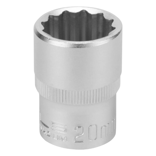 SOQUETE ESTRIADO ENCAIXE 1/2POL., CROMO VANADIO, COM CLIPS PLASTICO, 20MM, 1PC // STELS