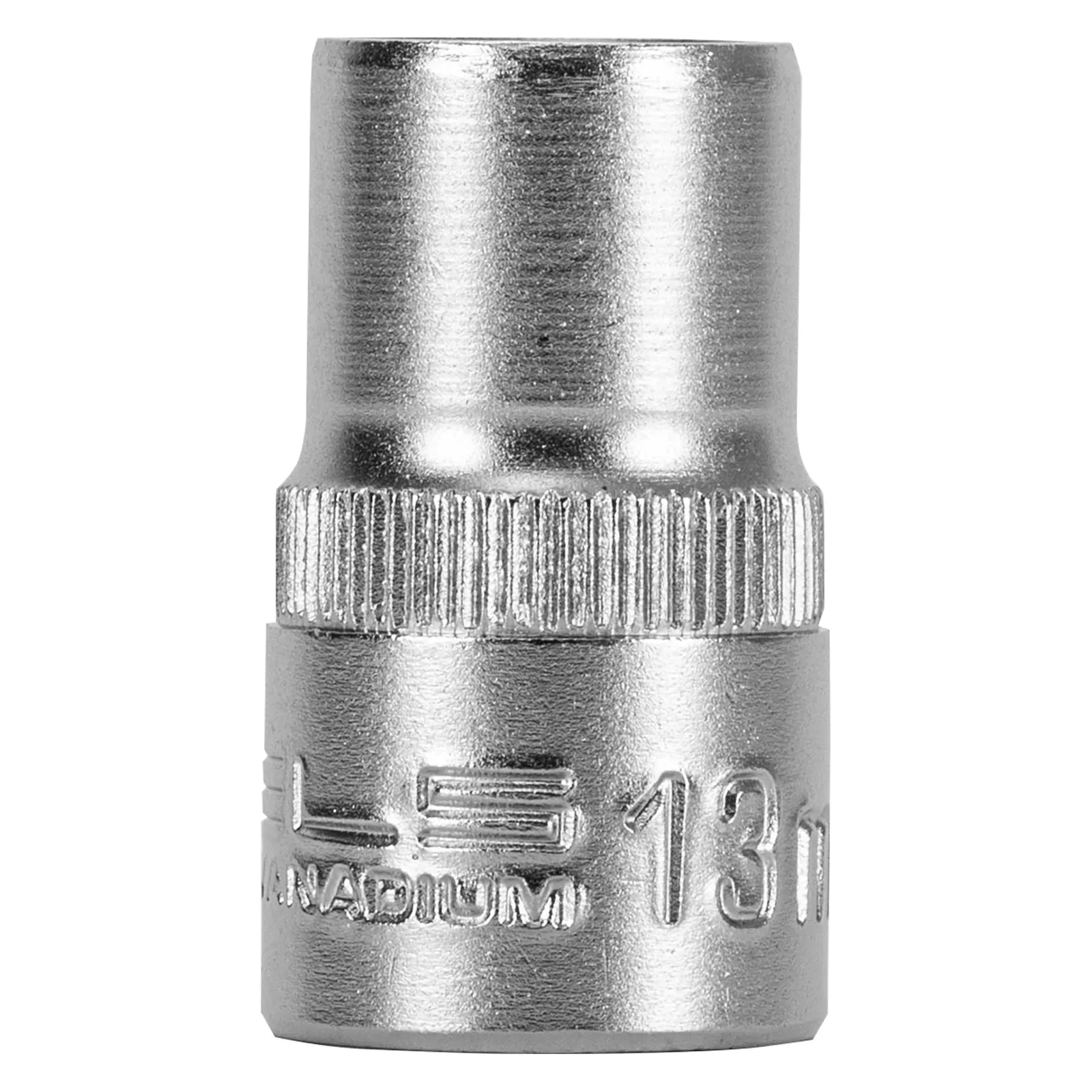 SOQUETE ESTRIADO ENCAIXE 1/2POL., CROMO VANADIO, COM CLIPS PLASTICO, 13MM, 1PC // STELS