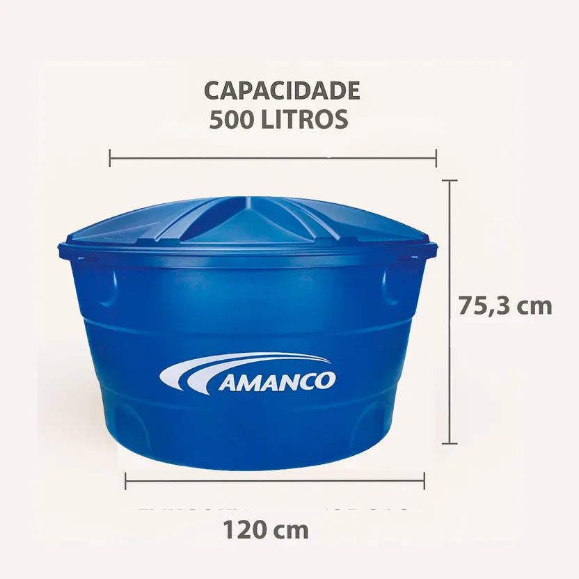 Caixa de Água 500l Polietileno Tampa Encaixe Azul Amanco