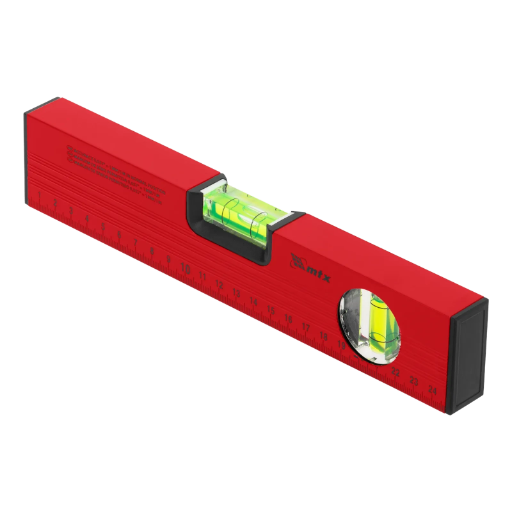 NIVEL DE ALUMINIO, COM REGUA, VERMELHO, 2 BOLHAS, 10POL., 250MM, 1PC // MTX