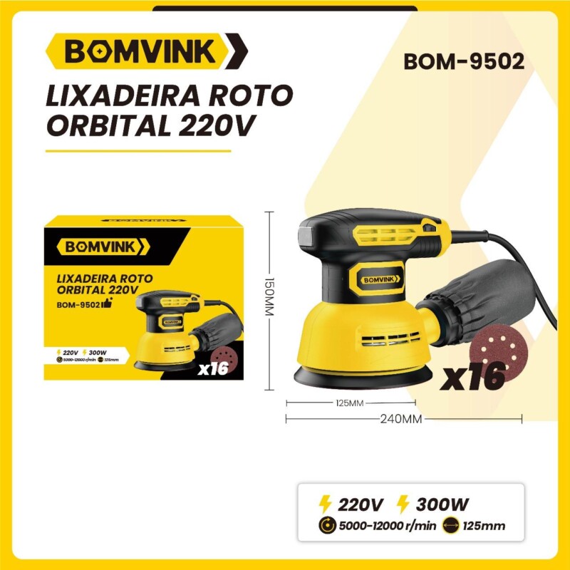 Lixadeira Profissional Roto Orbital 220V x 300W BOM-9502