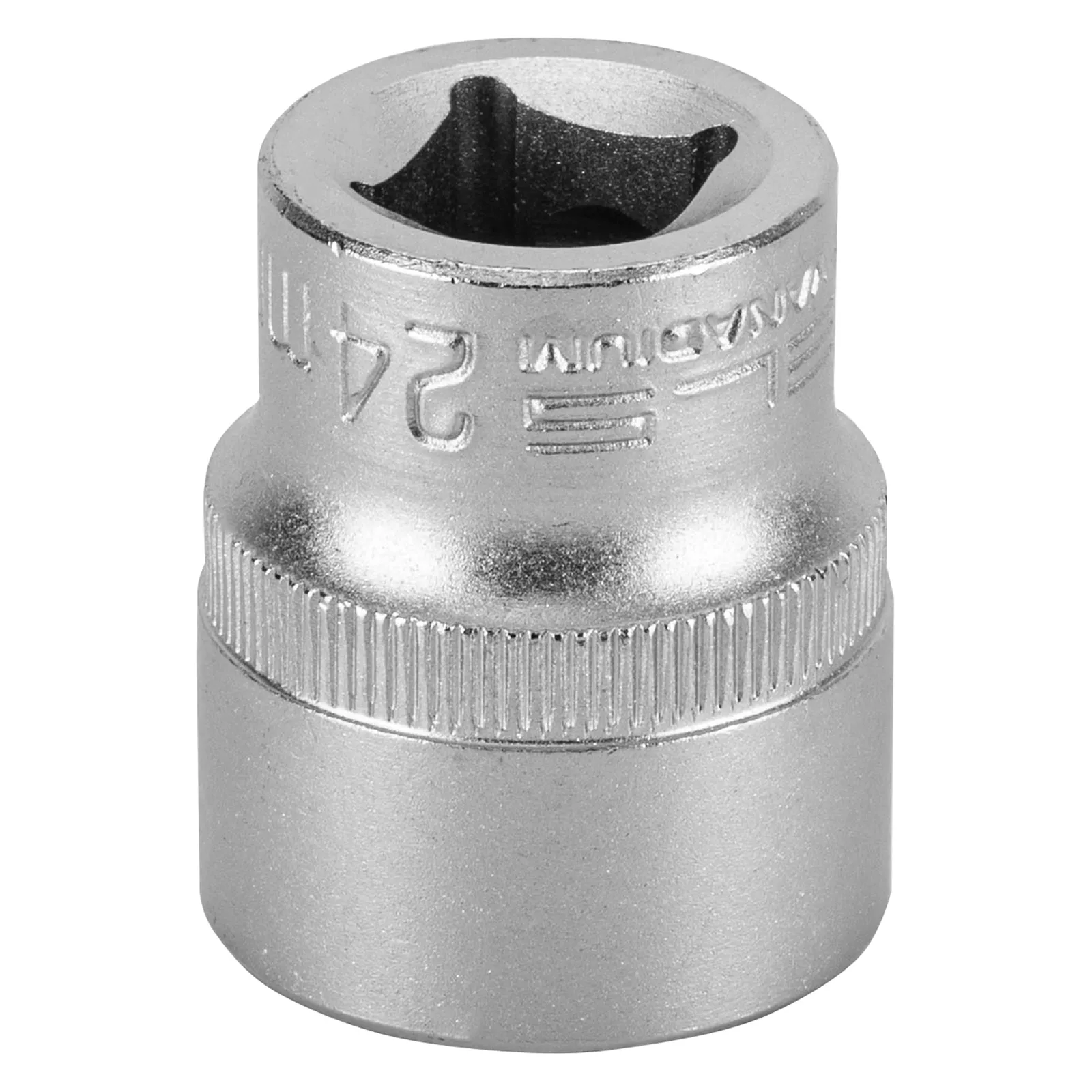 SOQUETE ESTRIADO ENCAIXE 1/2POL., CROMO VANADIO, COM CLIPS PLASTICO, 24MM, 1PC // STELS