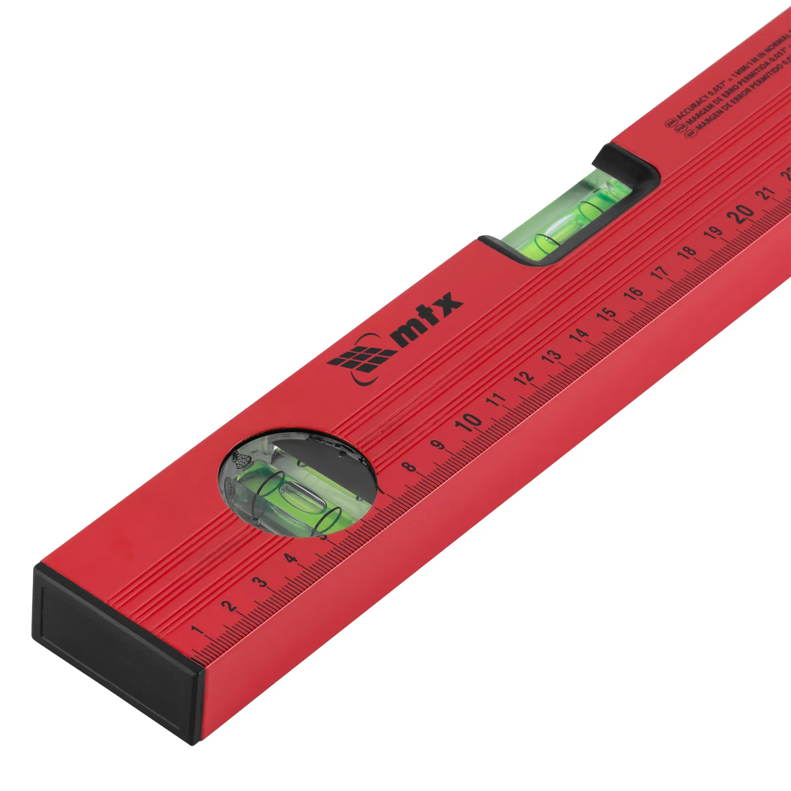 NIVEL DE ALUMINIO, COM REGUA, VERMELHO, 3 BOLHAS, 14POL., 350MM, 1PC // MTX