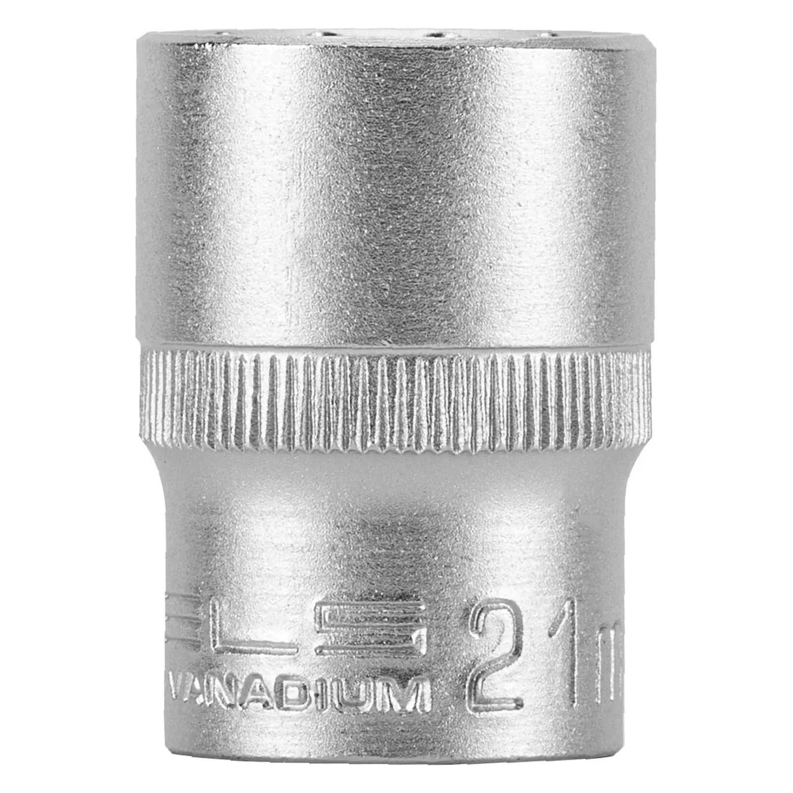 SOQUETE ESTRIADO ENCAIXE 1/2POL., CROMO VANADIO, COM CLIPS PLASTICO, 21MM, 1PC // STELS