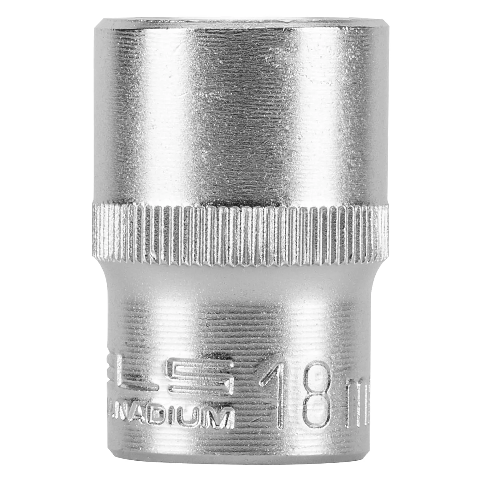 SOQUETE ESTRIADO ENCAIXE 1/2POL., CROMO VANADIO, COM CLIPS PLASTICO, 18MM, 1PC // STELS