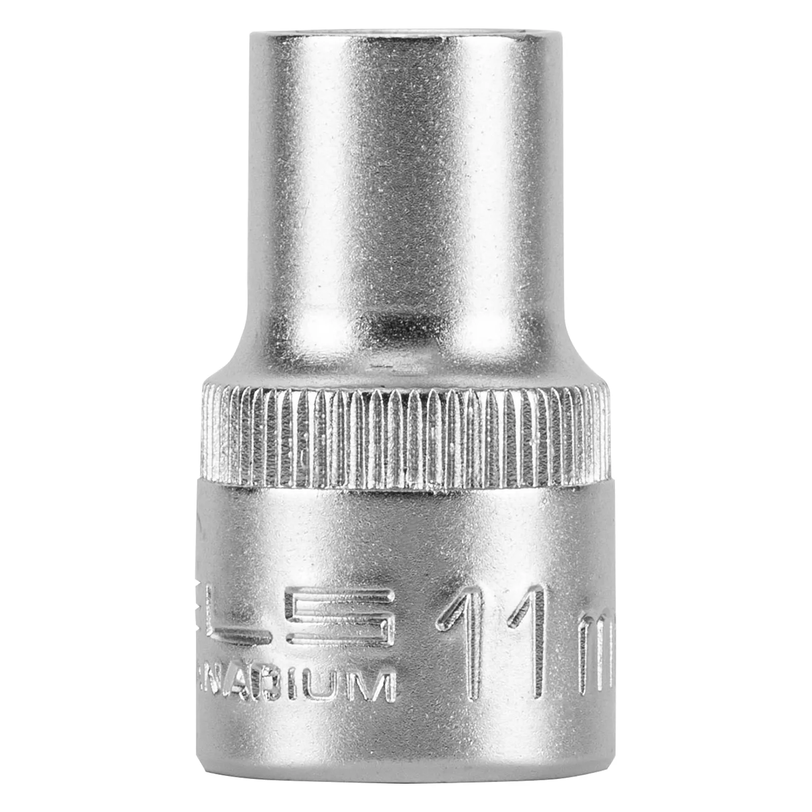 SOQUETE ESTRIADO ENCAIXE 1/2POL., CROMO VANADIO, COM CLIPS PLASTICO, 11MM, 1PC // STELS