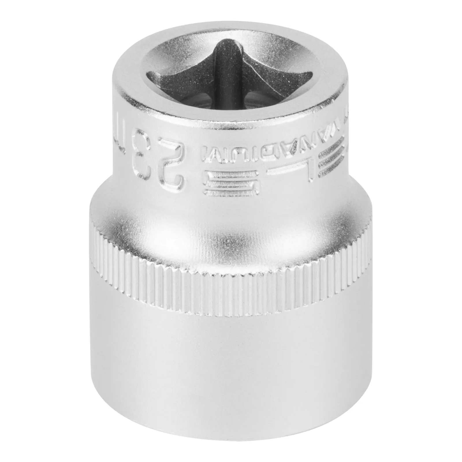 SOQUETE ESTRIADO ENCAIXE 1/2POL., CROMO VANADIO, COM CLIPS PLASTICO, 23MM, 1PC // STELS