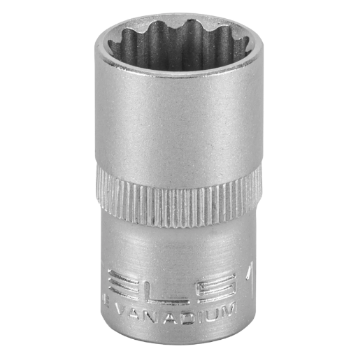 SOQUETE ESTRIADO ENCAIXE 1/2POL., CROMO VANADIO, COM CLIPS PLASTICO, 16MM, 1PC // STELS