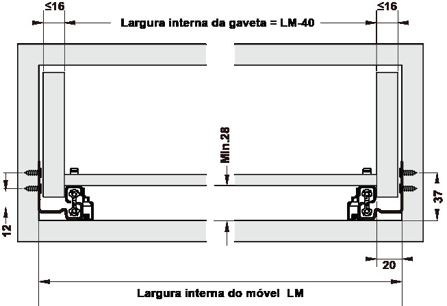 Corrediça oculta, Häfele Matrix Invisa S30 DT1, Extração total, Com Soft-close