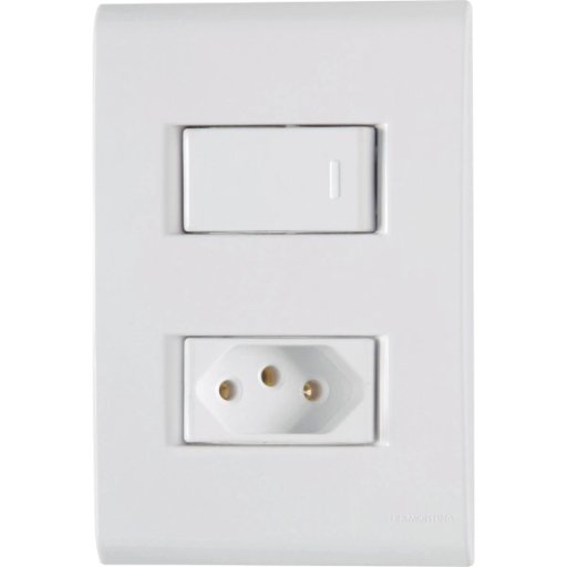 Conjunto 4X2 - 1 INTERRUPTOR SIMPLES + 1 TOMADA 2P + T 20A 250V