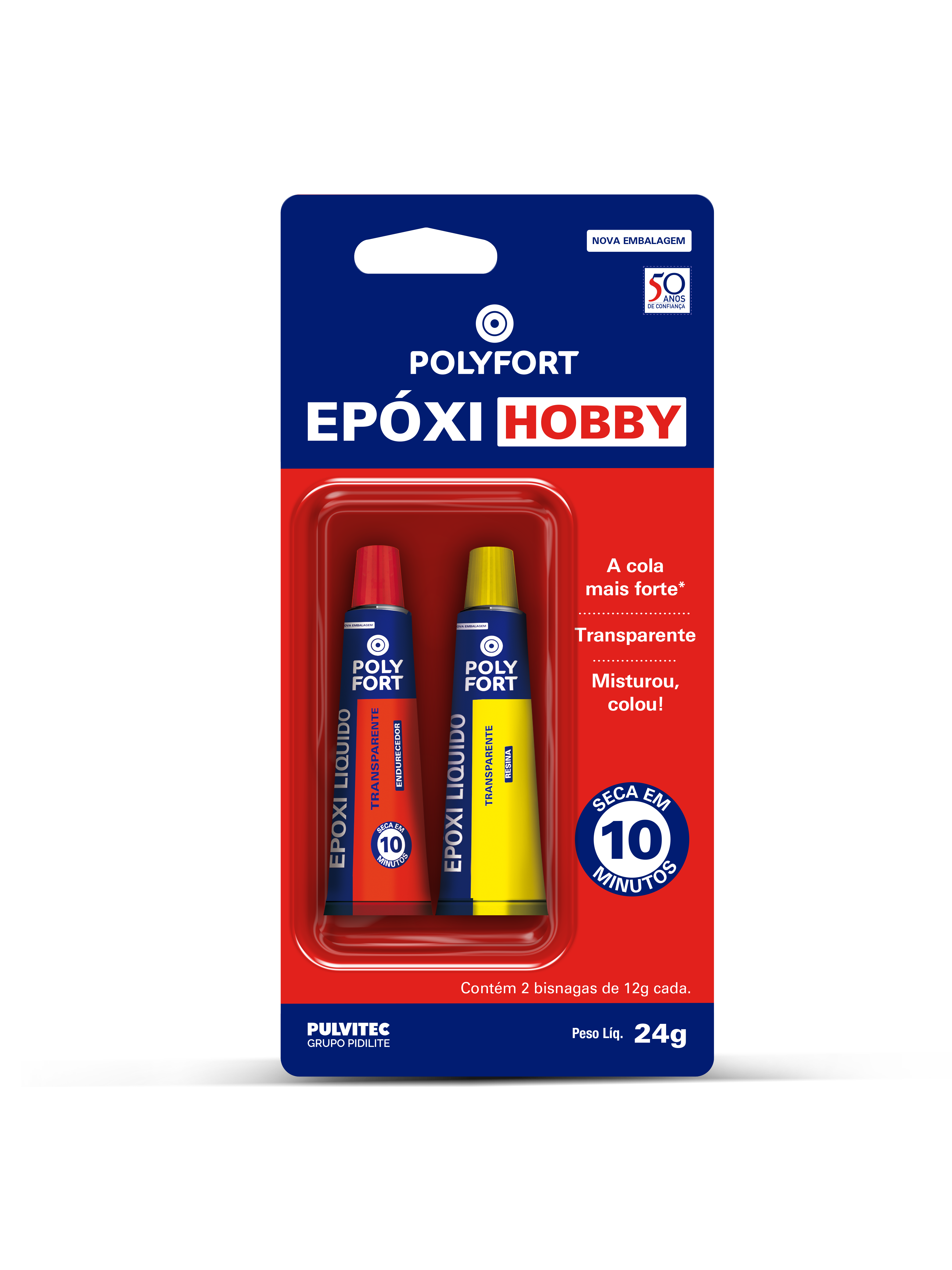 Cola Epóxi Hobby Transparente Polyfort 24g seca em 10 min