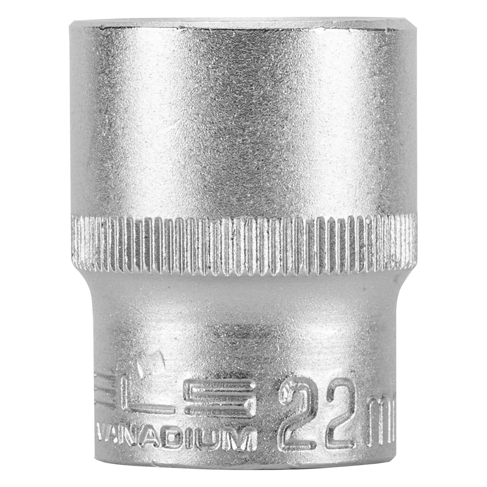 SOQUETE ESTRIADO ENCAIXE 1/2POL., CROMO VANADIO, COM CLIPS PLASTICO, 22MM, 1PC // STELS