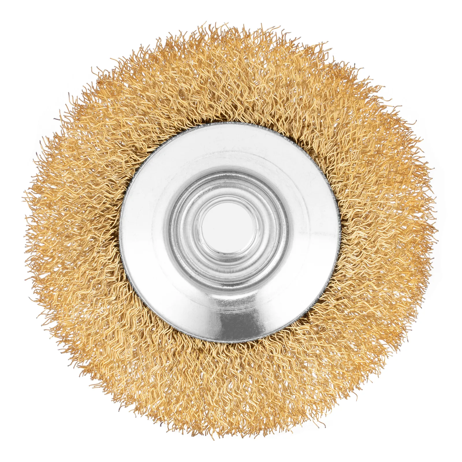 ESCOVA CIRCULAR ONDULADA, ACO CARBONO LATONADO, ROSCA M14, 100MM, 1PC//MTX