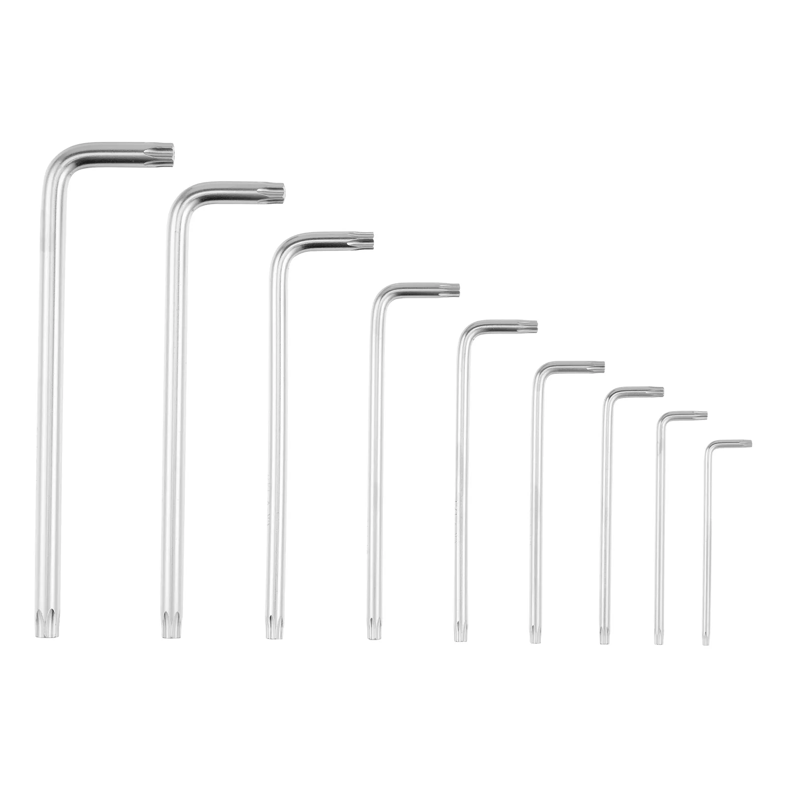 JOGO DE CHAVES TORX LONGAS COM ACABAMENTO ACETINADO, T10-T50, CROMO VANADIO, 9PCS // MTX