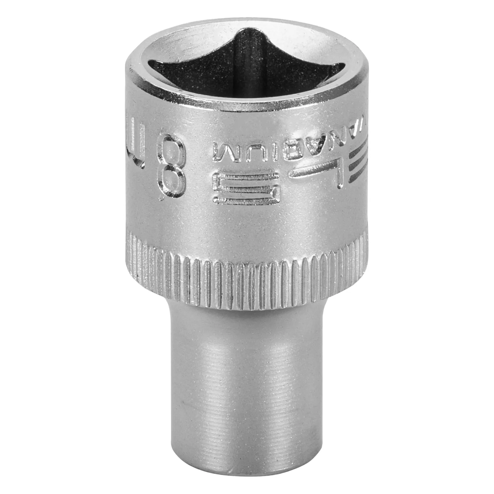 SOQUETE ESTRIADO ENCAIXE 1/2POL., CROMO VANADIO, COM CLIPS PLASTICO, 8MM, 1PC // STELS